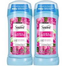 여성용 수아브 땀 억제 데오드란트 알로에 & 로즈워터 2팩 - 얼룩 방지 투명 고체 탈크 프리 2.6온스 Ea, 여성용 수아브 땀 억제 데오드란트, 알로에 & 로즈워터, 74g