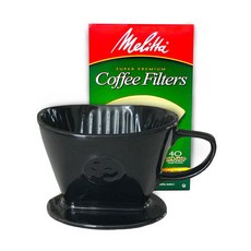 Simply 참ed Melitta 필터 40개가 있는 세라믹 푸어 오버 커피 메이커 - 풍부한 브루드 커피를 위한 우아한 1인용 드리퍼 베이스 치수 10.2cm(4인치) 높이, 블랙_145667