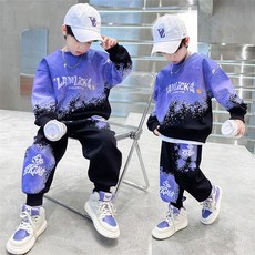 비비키드 남아 봄 가을 세트 LAMLICKA 페인팅 맨투맨 추리닝 주니어 상하복 세트 초중생 긴팔 초등생 긴바지 세트 (B23)