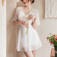 웨이브 커버 여신 원피스 일체형 수영복 비키니 모노키니 래쉬가드 일체형 치마 세트 몸매보정 치마, 화이트-M