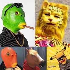 전면 착용 물고기 마스크 코스프레 파티 소품 웃긴 연출 탈 인형 머리 가면, 1개, 와인 레드 물고기 머리 커버