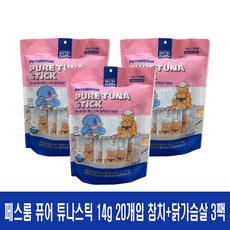 페스룸 반려동물 퓨어 튜나 스틱 간식 참치 앤 닭가슴살 14g x 20p, 3개, 참치+닭가슴살 혼합맛, 280g