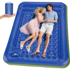 캠핑용 Wusrop 더블 슬리핑 패드 5인치 초강력 자가 팽창식 2인용 캠핑 매트리스 내장 풋 펌프 배낭여행 하이킹 텐트 및 겨울용 단열 트램펄린 매트 포함, Blue