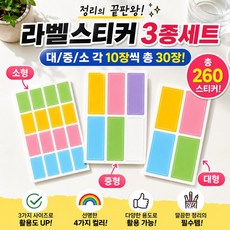떼기쉬운 방수 네임스티커 라벨스티커 견출지, 1세트, 260개입, 소형+중형+대형