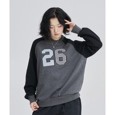 AWESOME STUDIO 26 패치 자수 라글란 스웻셔츠 챠콜