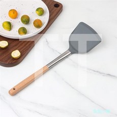 木柄不鏽鋼矽膠鏟不沾鍋專用家用耐高溫炒菜鏟子廚具炒菜廚房鏟, 1個