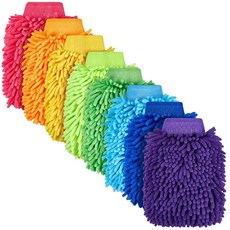 Toulite 8피스 세차 장갑 셔닐 극세사 워시 양면 클리닝 건조 (19.1 x 25.4cm(7.48 10.24인치) 밝은 색상), 7.48 x 10.24 Inch, 8, 밝은 색상