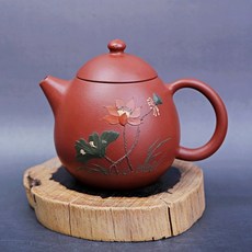 自在坊茶具 荷花龍蛋紫砂壺 徐芳蘭手作 原礦大紅袍 宜興茶壺 出湯順暢, 1個, 280ml