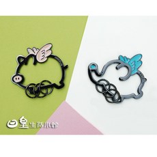 日皇 創意合金鑰匙圈 飛天豬造型 鋅合金光澤質感吊飾, 1個, 飛天象