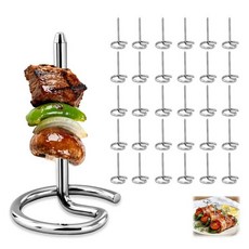 재사용 가능한 스테인리스 스틸 미니 꼬치 60개 원형 BBQ 꼬치 4.9cm(1.75인치) 에어 프라이어 꼬치 파티 플래터에 스테이크 바이트 베이컨 및 과일을 굽는 금속, 30