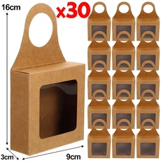 접이식 캔디 포장 상자 크래프트 종이 와인 투명 창 결혼식 생일 파티 선물 가방 10, 01 16x9x3cm, 03 30PCS