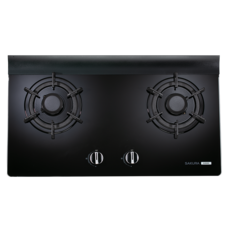 SAKURA 櫻花 G2826G 雙口玻璃檯面爐 黑色強化玻璃面板 六片花瓣火焰 能源效率第1級 適用液化瓦斯天然氣 安全易潔, 天然氣