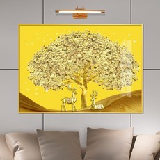보고아트 돈 들어오는황금 나무 황금 사슴 현관 거실 액자 그림, [1] 황금나무 황금 사슴_노란배경_[가로]