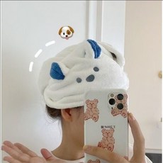 可愛兔耳造型洗臉髮帶 柔軟蓬鬆吸水髮束, 1個, 藍白