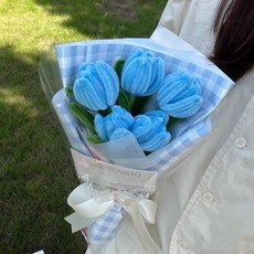 소소온 핸드메이드 모루 꽃다발 완성품 기념일 조화 선물, 스카이블루, 1개