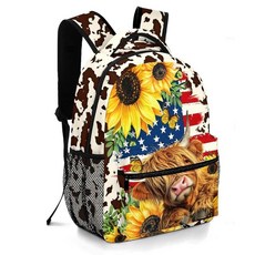 Moduyok 남아 및 남아용 학교 백팩 어린이 청소년 초등학교 중학생 책가방 만 6-18세 아이스하키 원사이즈 456690, Highland Cow