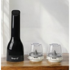 파이나밀 자동 소금 후추 참깨 전동 깨갈이 그라인더, 블랙 + 팟 2P