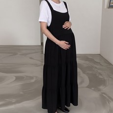 [당일출고] 수엠W 임산부 캉캉 멜빵 롱 원피스 만삭촬영 임부복 외출복 뷔스티에 루즈핏 T01 엘라멜빵원피스