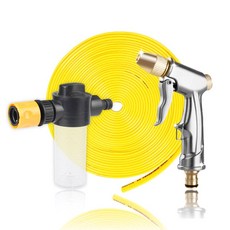 輕居家 高壓清洗水槍套裝，洗車澆花多功能水管組, 20米套裝+泡沫壺, 黃, 20m