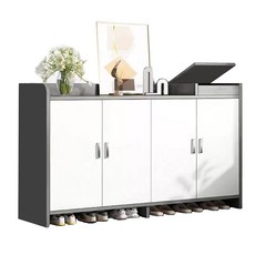 簡約現代多功能鞋櫃，多層收納防塵透氣鞋架，頂部平台置物鞋櫃, 莫蘭迪灰色, 1個