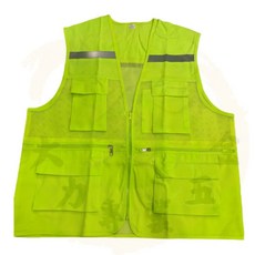 大力專業五金 韓式多口袋網布反光背心 超透氣多功能工作背心, 螢光綠, 1個