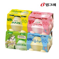빙그레 단지우유 4종 바나나우유+딸기우유+메로나우유+바나나무가당, 240ml, 16개