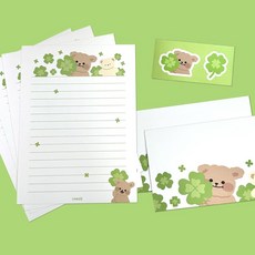 (만원무배) 하쯔 강아지 캐릭터 마로 편지지 4p + 편지봉투 2p + 스티커 1P 세트, 1개, 1. 클로버 마로 편지지 세트