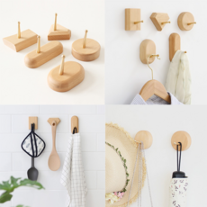 깔끔하고 고급스러운 북유럽 카페 홈인테리어 골드 원목 내추럴우드벽후크 다용도 걸이, 1개, 타원형