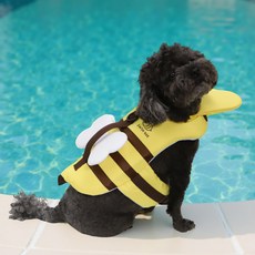 반려동물 꿀벌 강아지 구명조끼 턱받이 물놀이 애견튜브 수영복, 옐로우, 1개