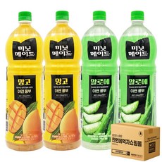 [한번에먹자쇼핑몰] 과즙음료 1.5L 2종 혼합세트 ( 미닛메이드 망고 + 미닛메이드 알로에 ) 사무실음료 가정용 과일음료 대용량 식자재 망고주스 알로에주스 음료수세트, 4개