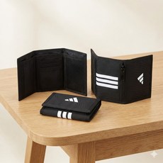 아디다스 지갑 파워월렛 PWT 반지갑 동전 지폐 수납 교통 카드 명함 찍찍이 천지갑 남학생 성인, 1개, 블랙