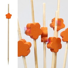 대나무 꼬지 꽃 컬러볼 주황 100p (과일꽂이 햄버거 포크 샌드위치 떡꼬치 과일꼬지 수제버거), 약12cm, 1개