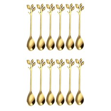 엑스씨라이트 스테인리스 스틸 크리에이티브 리프 펜던트 티스푼 6개입 세트, 2개, 골드