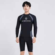 韓系新款拼色分體游泳衣成人男款競技潛水服修身運動溫泉度假泳衣, L