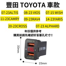 盲塞孔改裝USB快充改裝插孔，盲孔轉USB，安裝簡單車用充電升級, 豐田 33mm X 23mm, 豐田 33mm X 23mm