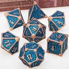 다면체주사위 금속 DND 던전 및 드래곤 RPG 세트 D20 D12 D10 D8 D6, Copper Blue, 1개