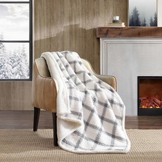 Eddie Bauer 울트라 소프트 플러시 셰르파 플리스 담요 엘크 스탠스 그레이, Bunkhouse Plaid Grey