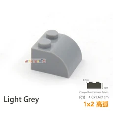 20 개/몫 DIY 블록 빌딩 벽돌 Radian 1X2 교육 조립 건설 완구 어린이를위한 크기 호환 브랜드, 09 Light Grey