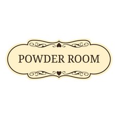 Signs ByLITA 디자이너 파우더 룸 사인 (브러시드 골드) - 스몰, 아이보리/다크 브라운