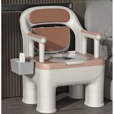 이동식 변기 노인용 임산부 실내 휴대용 손잡이 환자용, 카키 PU 좌변기 버킷, 1개