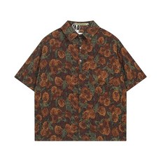 BOROI 빈티지 꽃무늬 반팔 셔츠 여름 남성 캐주얼 트렌디 개성 패션 남녀 공용 플로럴