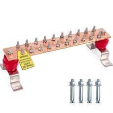 Bitiontry 25.4cm(10인치) 구리 접지 바 키트 900A 접지 버스바 바 UL 인증 SM40 절연체 정격 Uimp 최대 7.4KV