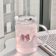 優選好物大容量1000ml吸管玻璃杯子家用水杯 辦公室喝水杯子透明玻璃杯 小清新水杯 高硼硅水杯 果汁杯 吸管杯, 1個, 1000ML- 贈吸管刷+杯刷,透明杯+蓋+吸管+立體蝴蝶結