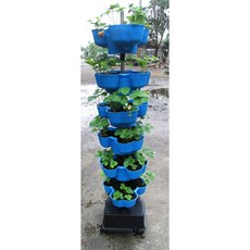 ＊強力設計＊革命性立體植栽花盆，草莓塔、蔬菜塔，都市陽台有機種植、農場大量栽種，栽培塔/立體種菜箱/盆栽園藝資材/置物架, 1個, 花盆6個+底座+馬達+輪子