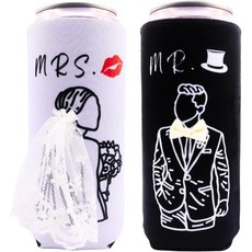신부와 신랑 캔 쿨러 Mr and Mrs 슬림 쿨러 슬리브 절연체 신혼 부부 결혼 선물, 신부와 신랑 캔 쿨러, Mr and Mrs 슬림 쿨러