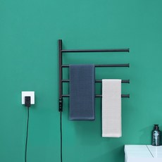 회전식 욕실 전기 가열 탄소 섬유 타월 레일 워머 디지털 디스플레이 온도 시간 제어 스마트 홈 바 건조기, EU, 220V, Black