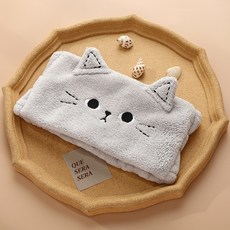 可愛貓咪刺繡洗臉髮帶，珊瑚絨材質，彈性寬邊束髮圈，多色可選, 1個, 【AI005】灰色, 灰色