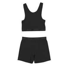 Hanes 여성용 오리지널 투피스 라운지 세트 Comfywear 슈퍼 소프트 크롭 탑 & 복서 반바지 라운지웨어 세트 블랙/블랙 L