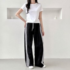 여성 와이드 트랙 팬츠 레이스 포인트 편안한 데일리 바지