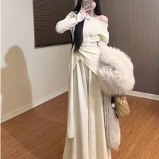 임신부 추동 세트 가을 겨울 임부복 캐주얼 루즈핏 프렌치 트임 상의 + 와이드 팬츠 투피스 SJS